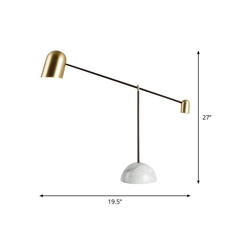 Brass Dome Night Table Light Post-Modern 1 Head Metal Nightstand Lamp with White Marble Base