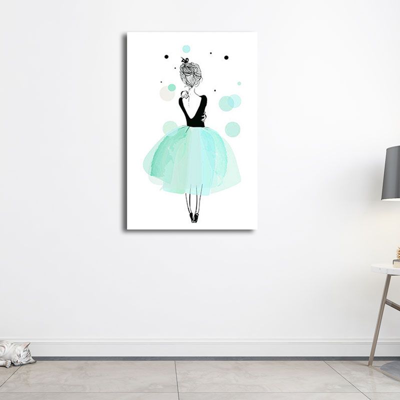 Back of Ballerina Watercolor Canvas Modern Textured Wall Art Print in Green for Girls Room