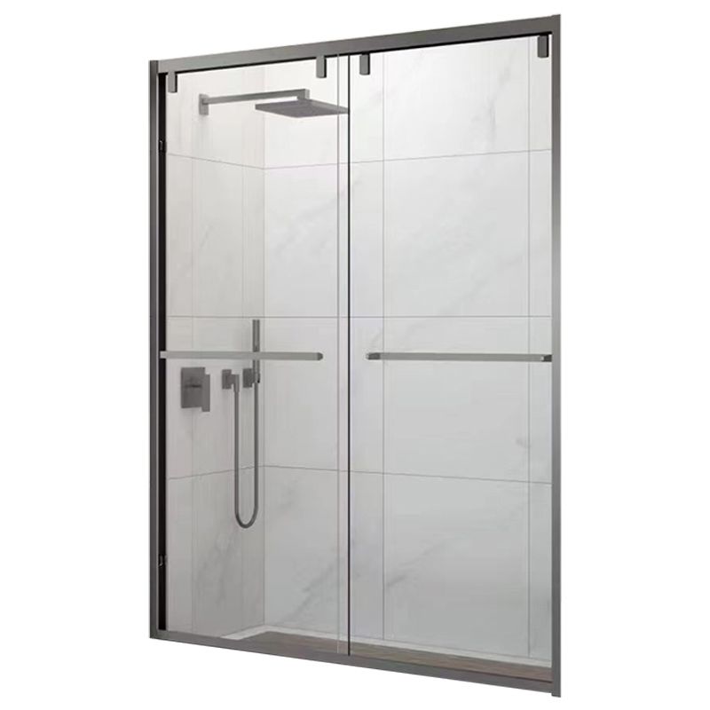 Double Shift Thickened Tempered Glass Shower Door, Semi Frameless Stainless Steel