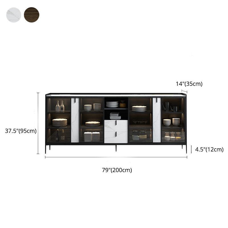 Contemporary Server with Metallic Finish 2 Drawer Sideboard with LED Lights