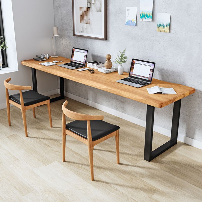 Contemporary Pine Wood Desk Rectangle Metal Base Desk for Home Office