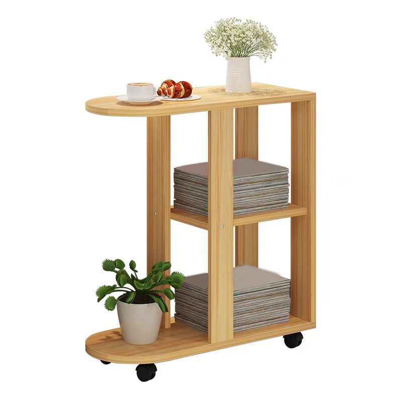 Wooden Craft Wood-based Panel with Wheel Base in Black/wood Color Side Table