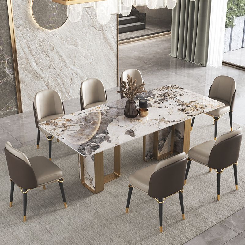 Luxury 1/2/3/4/5/6/8/9 Pieces Dining Set Sintered Stone Dining Table with Leather Chairs