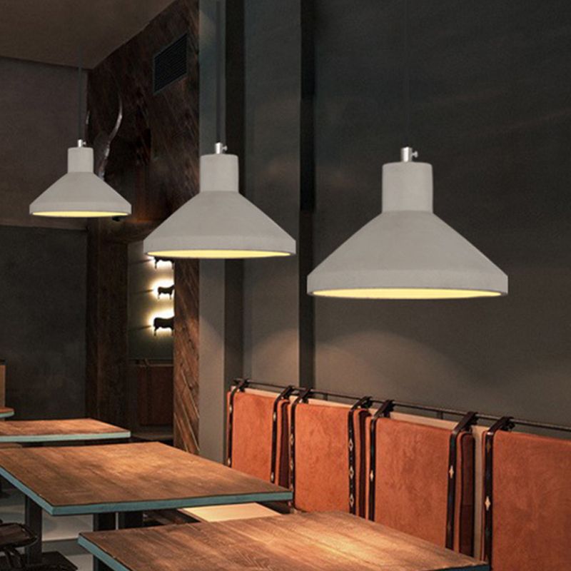 Wide Flare Coffee House Pendant Lamp Antiqued Cement 1-Bulb Grey Hanging Light Kit