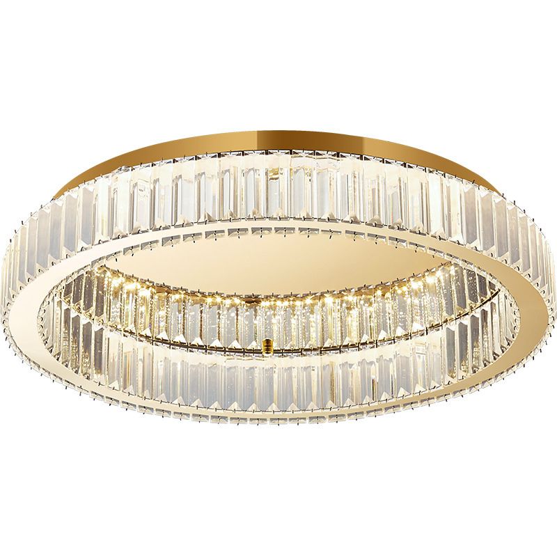 Circle Close to Ceiling Lighting Modern Crystal LED Gold Flush Mount Ceiling Light Fixture