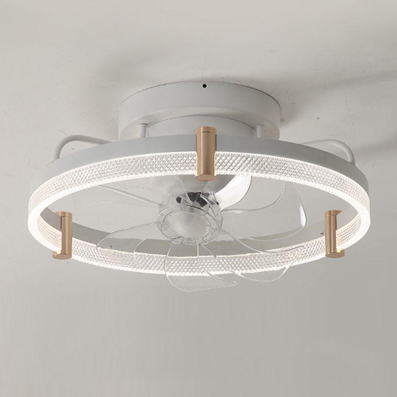 Metal Round Ceiling Fan Modern Style 1 Light Flush Mount Lamp