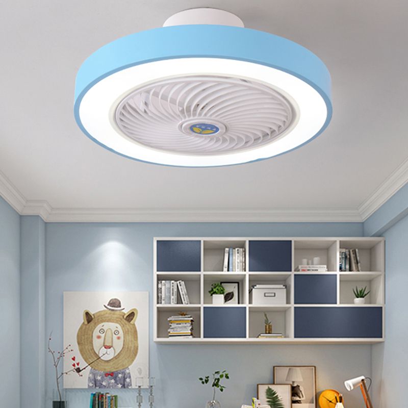 Drum Ceiling Fan Light Nordic Metal LED Bedroom Semi Flush Light with Remote Control