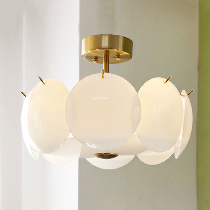 Disk Shape Flush Light Modern Style Glass 4/6/8 Lights Flush Ceiling Light in White