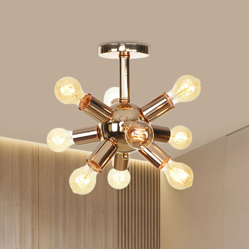 Chrome/Gold Sputnik Semi Flush Mount Vintage Iron 6/9/12 Lights Restaurant Flush Ceiling Lamp Fixture