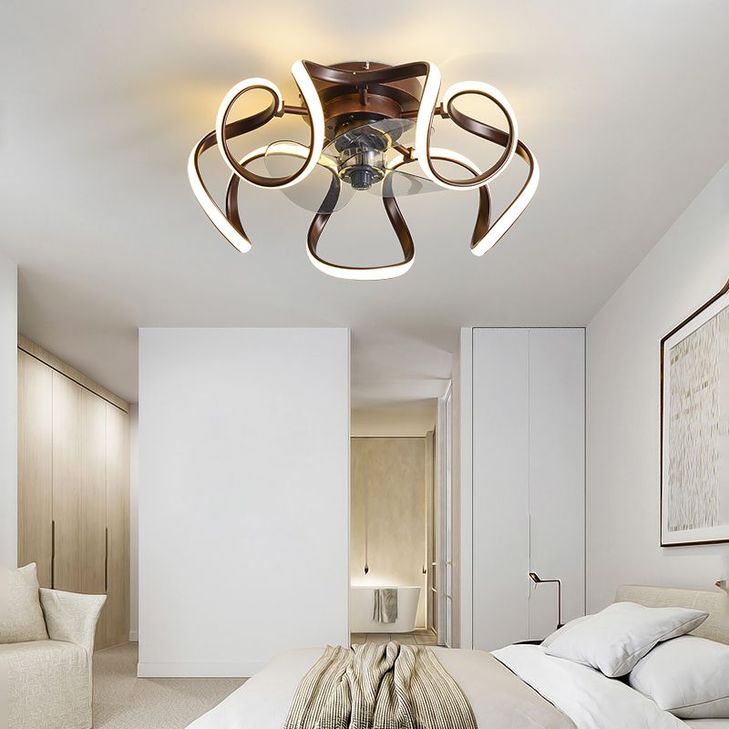 Metal Twist 7 Blades Ceiling Fan Lamp Simple Style 19.5" Wide LED Semi Flush Light Fixture with Remote