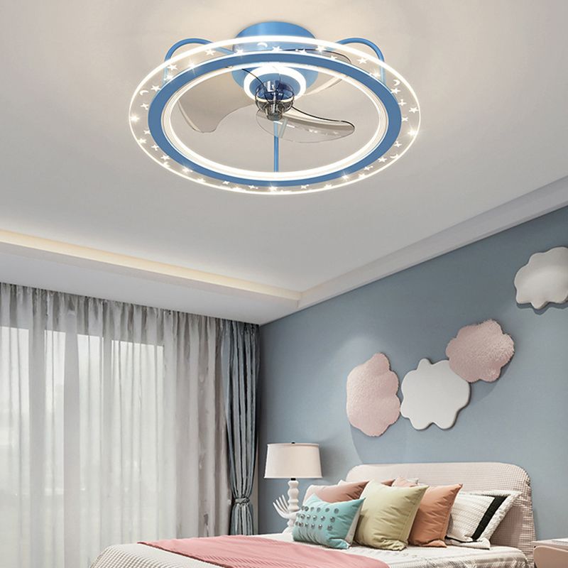 3-Blade Ceiling Fan Blue/pink LED Fan with Light for Children's Room