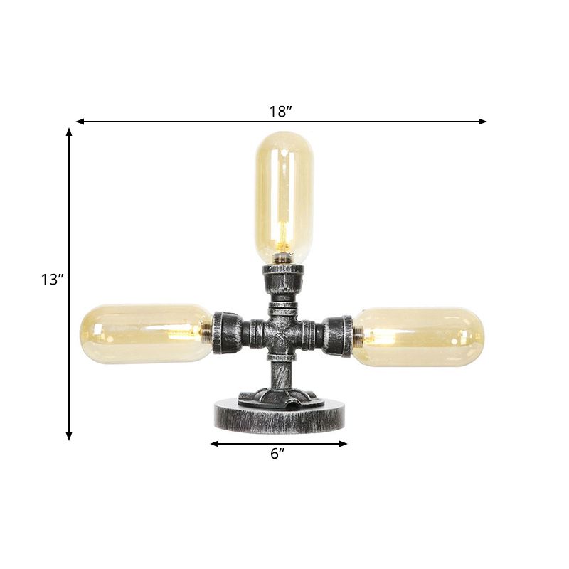 Capsule Clear/Amber Glass Night Light Farmhouse 2/3 Heads Tearoom LED Table Lamp with Pipe Base