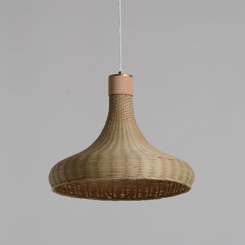 Bamboo Handcrafted Pendant Light Japanese 1 Bulb Suspended Lighting Fixture in Flaxen