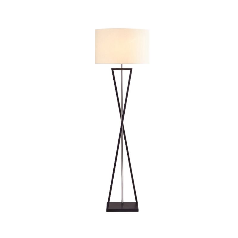 Crossing Line Iron Stand Up Lamp Modern 1 Bulb White/Black/White-Black Reading Floor Lamp with Drum Fabric Shade