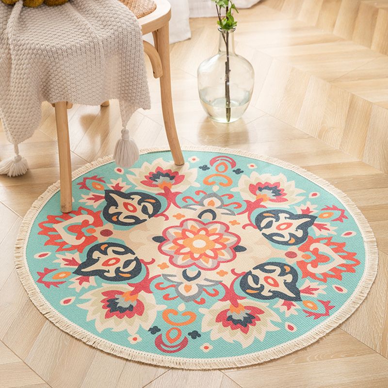 Alfombra de estampado floral redondo alfombra de interior de algodón marroquí de algodón para sala de estar para sala de estar