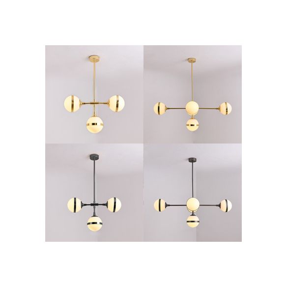 Globe Shade Chandelier Contemporary 3/5 Lights Milk Glass Hanging Light in Gold for Dining Room