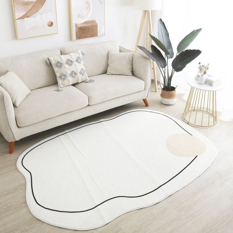 White Casual Rug Polyester Line Rug Stain Resistant Rug for Drawing Room