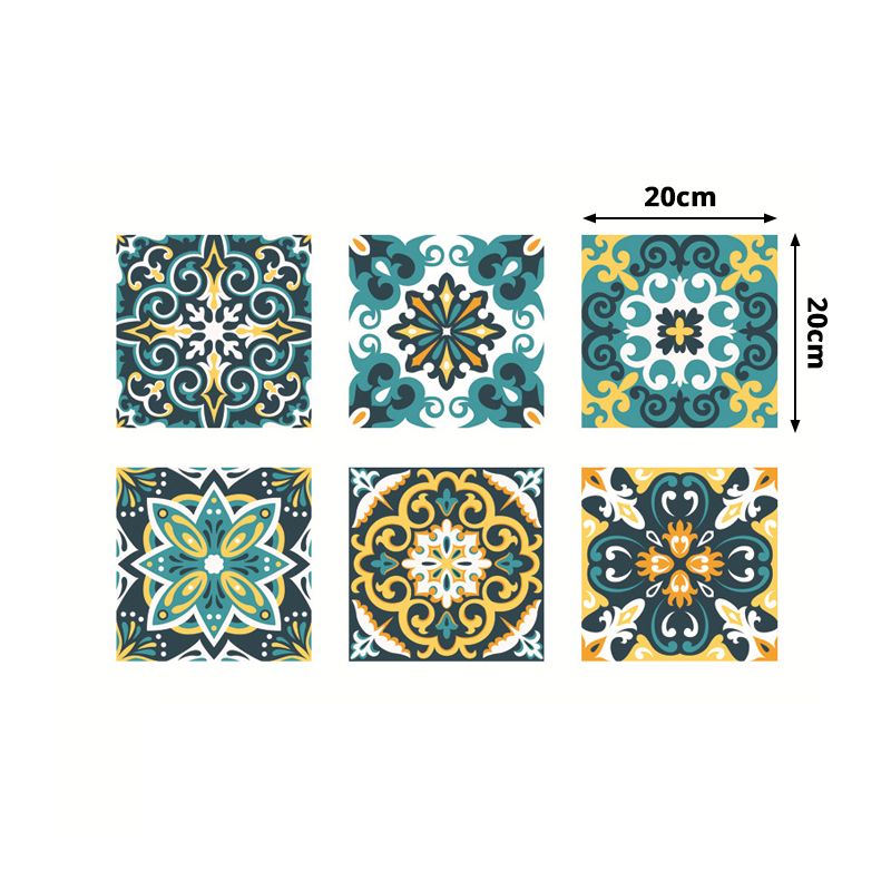 Floral Tiles Wallpaper Panels Bohemian PVC Temporary Wall Covering in Blue-Yellow-Green