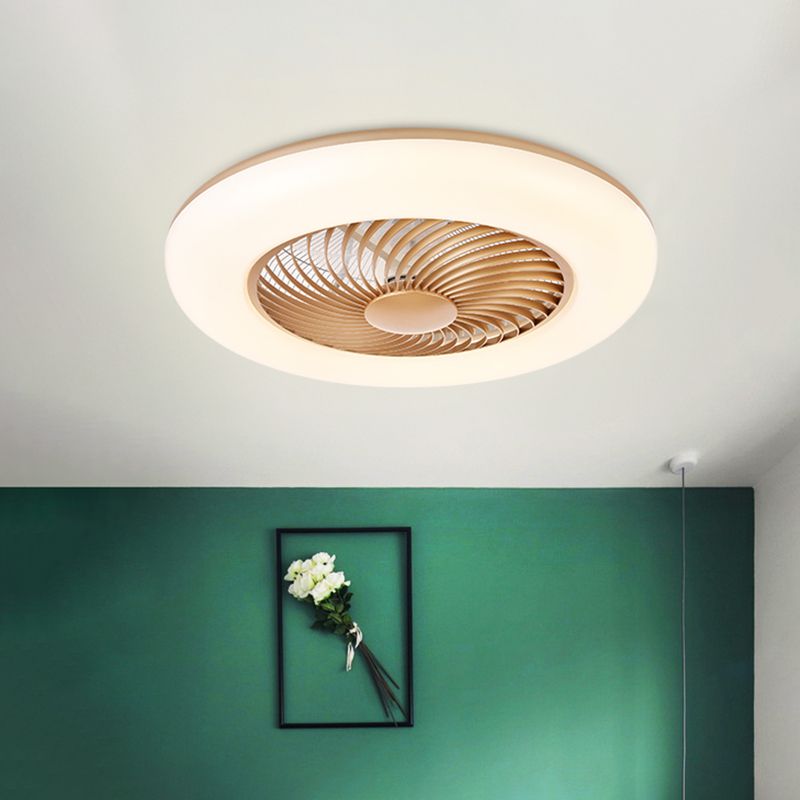 Remote Control Round Bedroom Fan Lamp Acrylic Nordic Style LED Semi Flush Ceiling Light