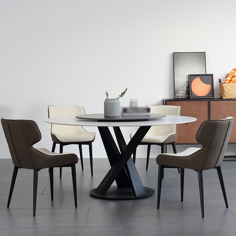 Modern 1/3/4/5/7 Pieces Dinette Set with White Sintered Stone Top Round Dining Table Set