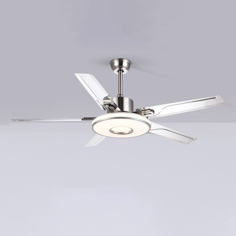 52" Metal LED Ceiling Fan Chrome Modern Fan Light Fixture with 5 Blades