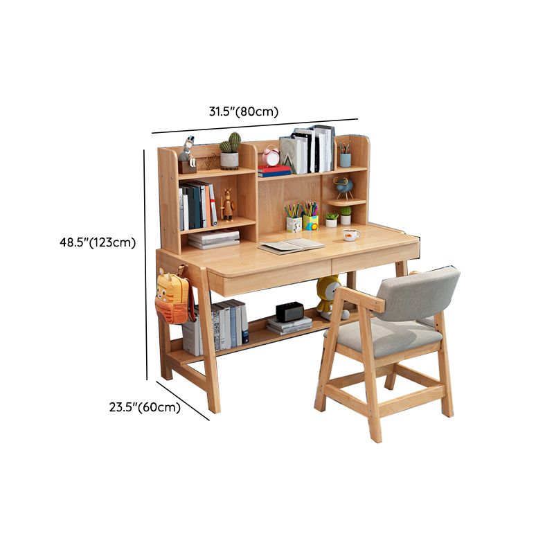 Adjustable Children's Desk in Natural with 2 Drawers and Shelves