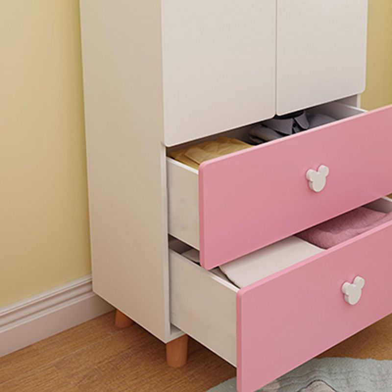 Modern Pink Kids Closet Wooden High Gloss 1-Drawer Kid's Wardrobe