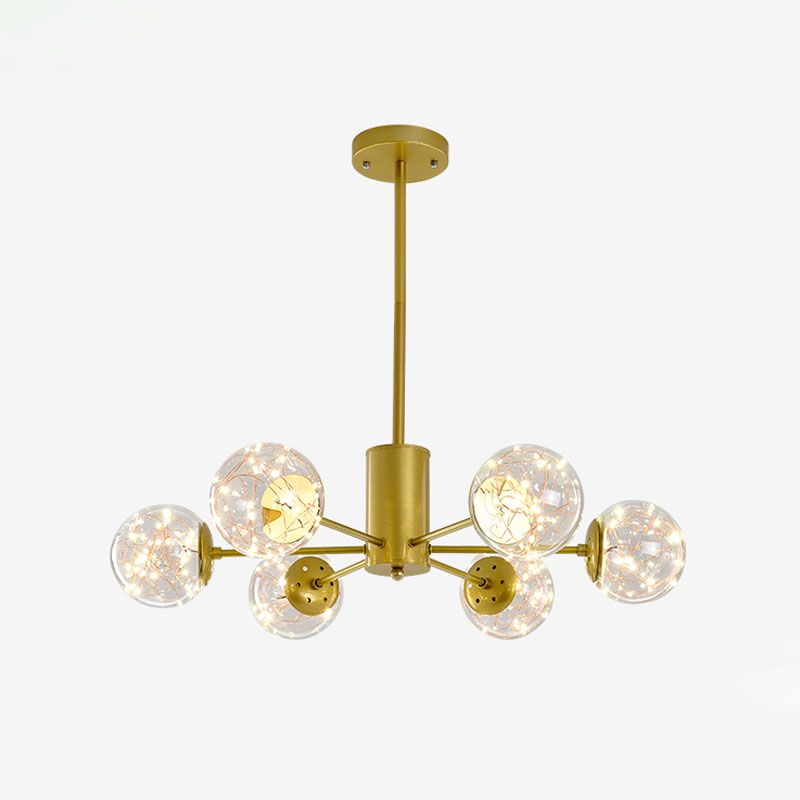 Round Hanging Chandelier Minimal Starry LED Glass Pendant Light Fixture with Radial Design