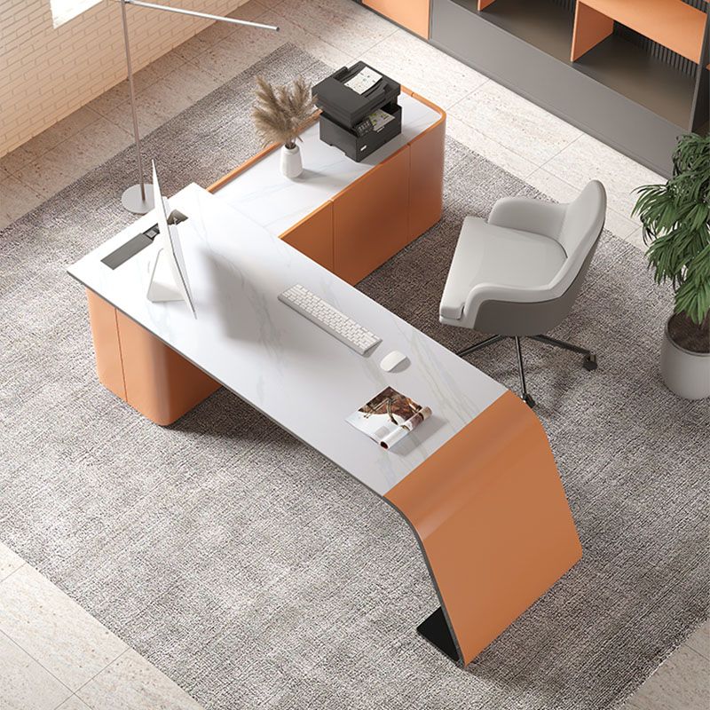 Rectangular Shaped Office Writing Table Wood with 3 Drawers in Orange