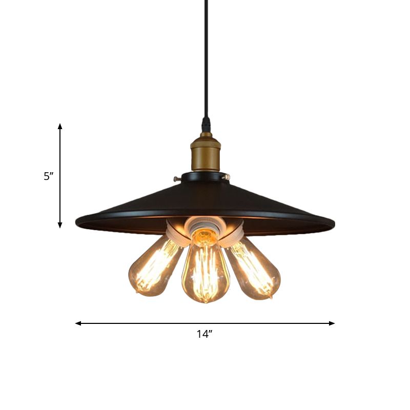 Schwarzes Finish 3 Lampenlampen Kronleuchter Licht Antiquiertes Metall breit ausgestattet hängende Anhänger Licht für Esszimmer