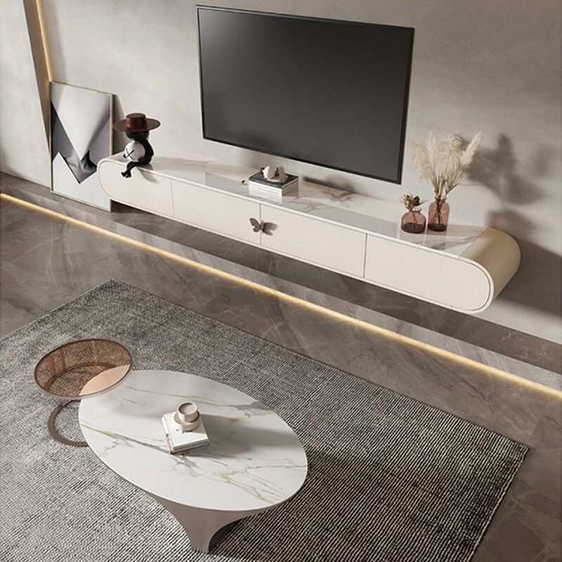 White Slate TV Cabinet Gorgeous Style Simple Home Wall-mounted TV Media Console