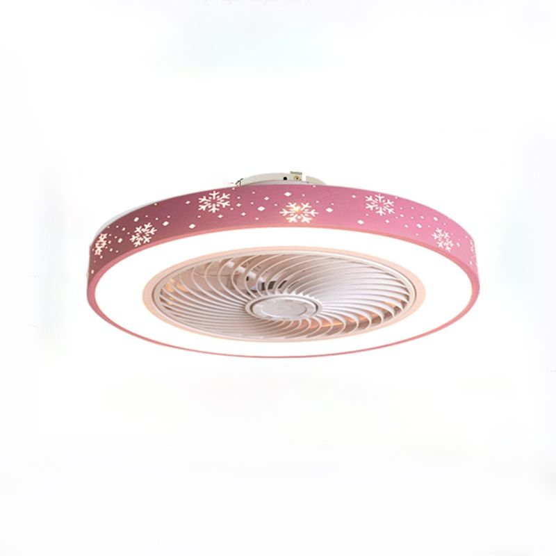 Nordic Hollowed-out Round Fan Lamp Metallic Bedroom LED Semi Flush Ceiling Light