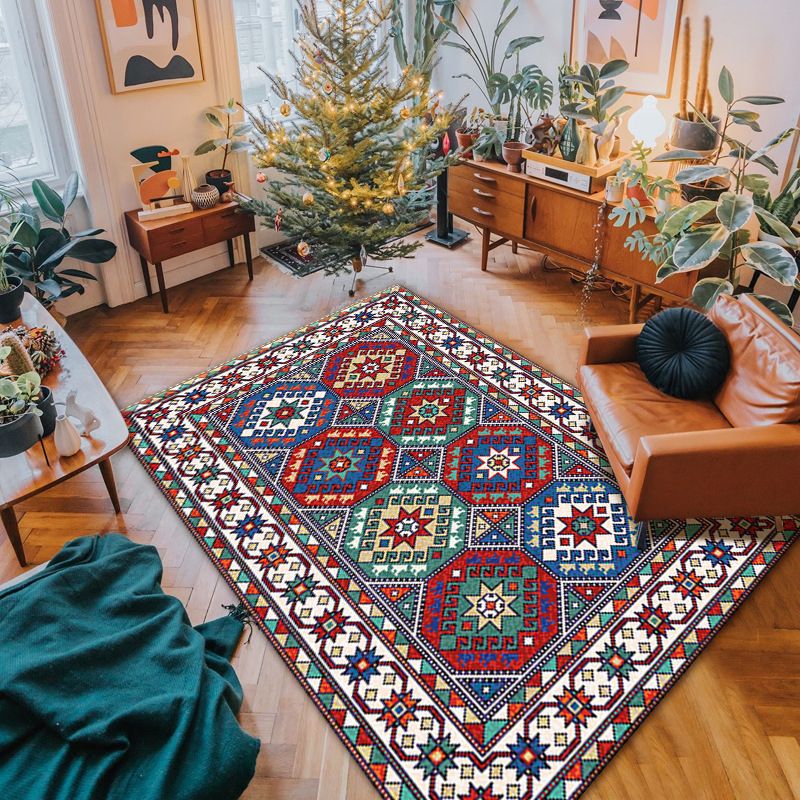 Traditional Moroccan Tile Carpet Polyester Rug Washable Indoor Carpet for Home Decoration