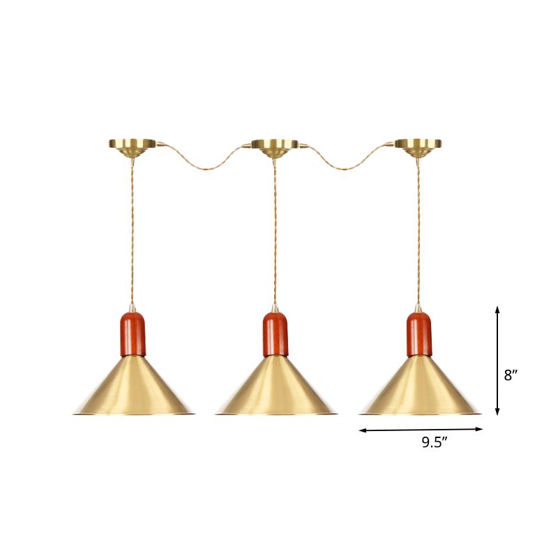 Metallic Gold Finish Multi-Light Pendant Conical 3/5/7 Lights Industrial Tandem Hanging Ceiling Lamp