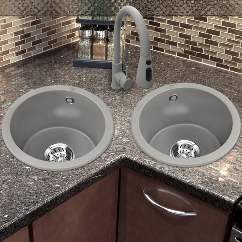 Single Bowl Kitchen Sink Granite Round Sink with Basket Strainer