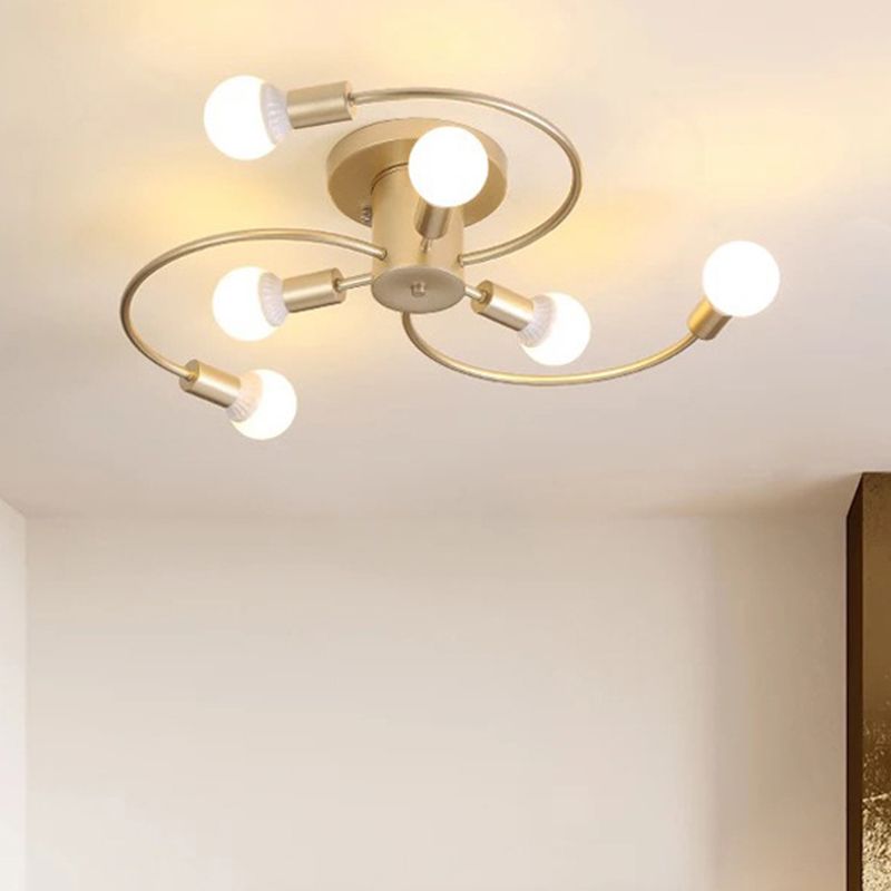 Spherical Semi Flush Light Fixtures Ultra-Contemporary 6 Lights White Glass Ceiling Mount Chandelier for Bedroom