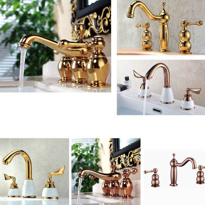 Glam Widespread Sink Faucet Lever Handles 3 Holes Solid Brass Faucet