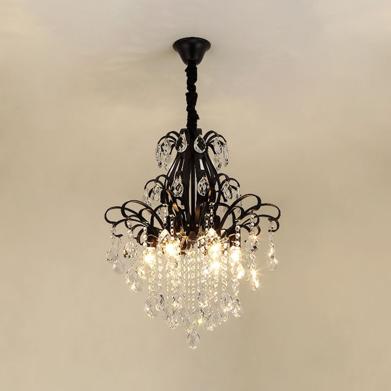 3/6 têtes Crystal Chandelier Lighting Moderniste Style Plafond Pendant Light en noir / or pour la chambre