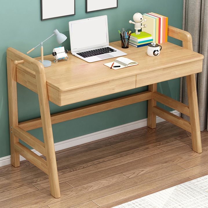 Natural Solid Wood Children's Desk with 2 Drawers Desk & Chair