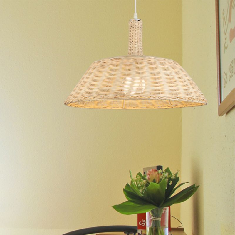 Handgewebte Anhängerbeleuchtung im Landstil mit Scheunenschatten Rattan 15 "/19" W 1 Glühbirnenhängung Lampe in Beige