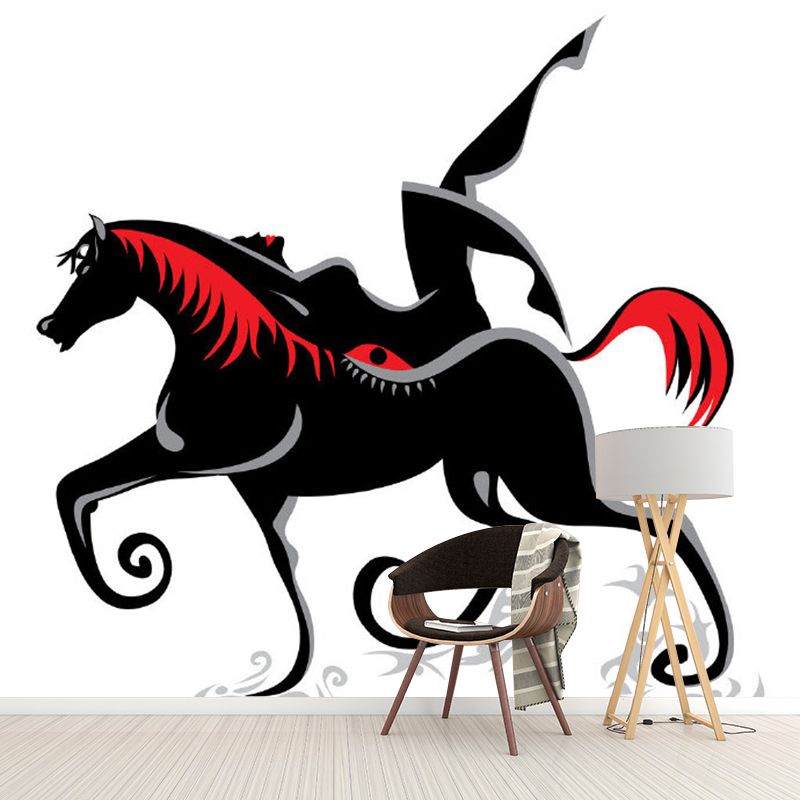 Whole Wizard Ridding Horse Mural Decal Red-Black Non-Woven Wall Art, Washable, Custom Print