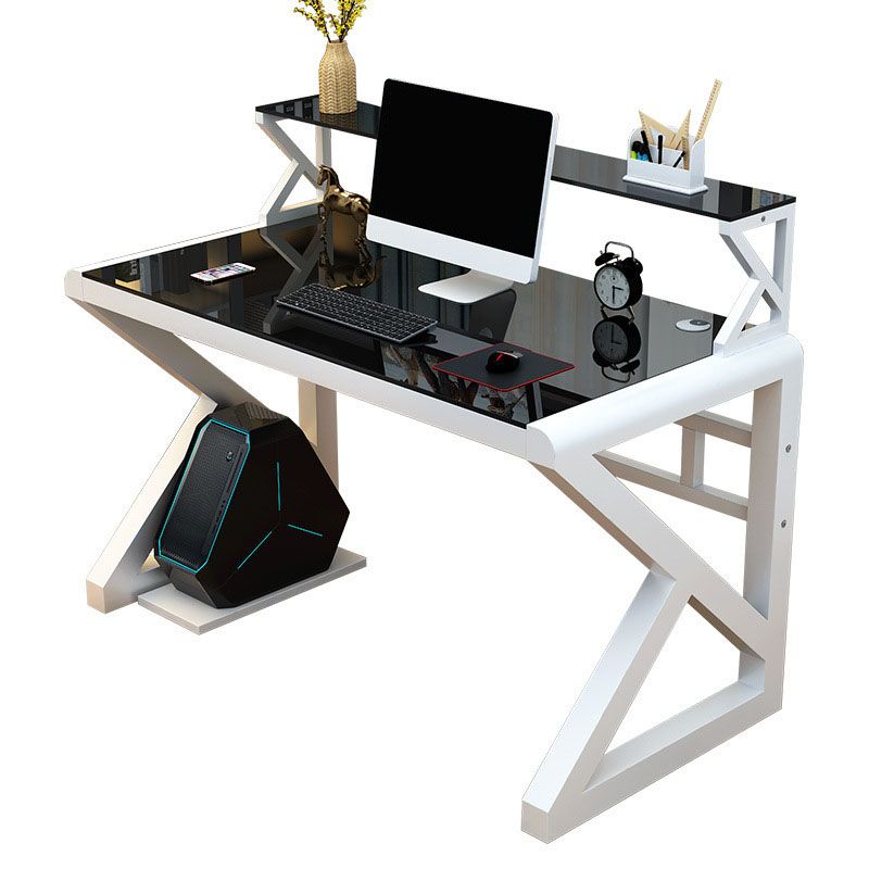 Contemporary Glass Computer Desk Cable Management Rectangular Gaming Desk