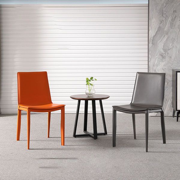 Contemporary Leather Dining Chairs Metal Armless Dining Chair for Home Use