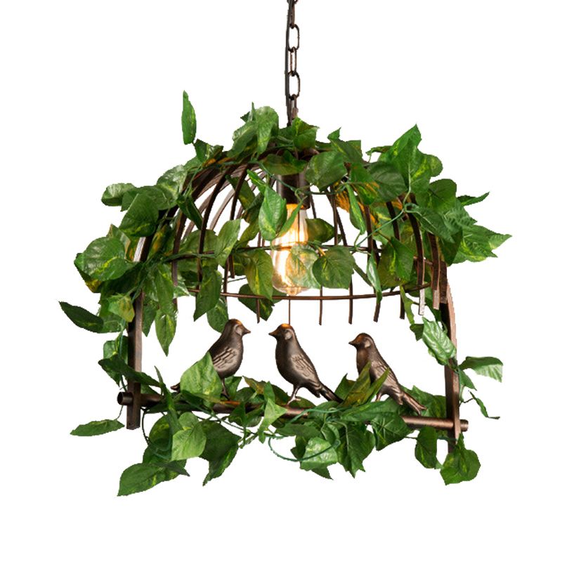 1 Glühbird Vogelkäfig Anhänger Leichte Vintage Black Metall LED -Pflanze Hängelampe für das Restaurant