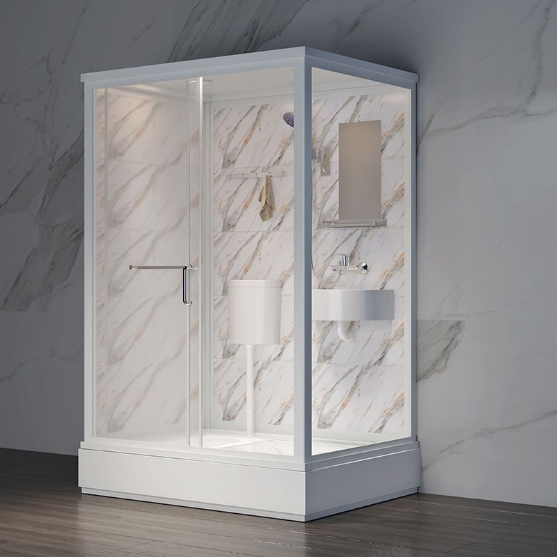 Single Sliding Frosted Glass  Shower Enclosure Framed Shower Enclosure in White