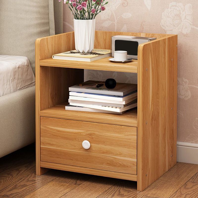 1-Drawer/2-Drawer Wood Nightstand 15.7" Tall Nightstand in Brown/ White/Natural