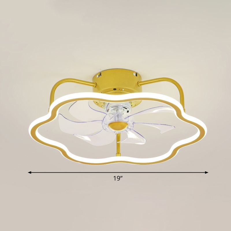 Remote Control Ring Shaped Acrylic Fan Light Minimalist 7-Blade LED Semi Flush Ceiling Light