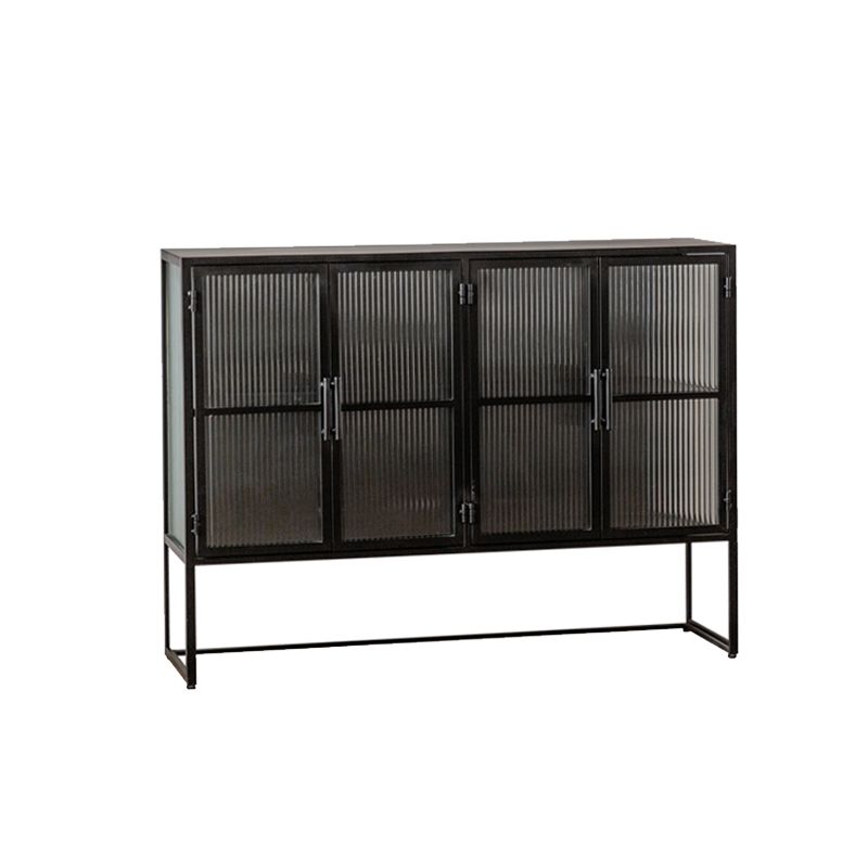 Glass Doors Contemporary Sideboard Metal Buffet Table for Living Room