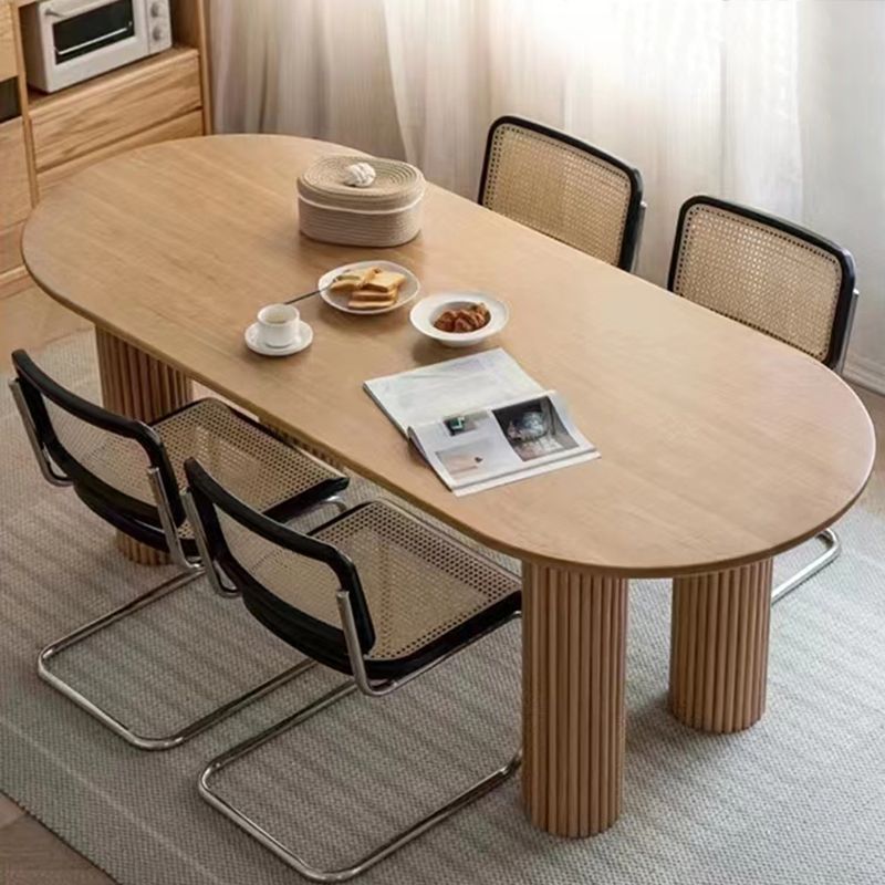 Modern Solid Wood Office Desk Oval Task Desk with 4-Legs for Home