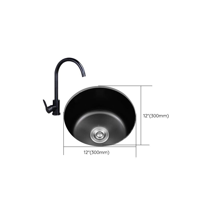 Stainless Steel Round Sink in Black Single Bowl Undermount Sink with Basket Strainer